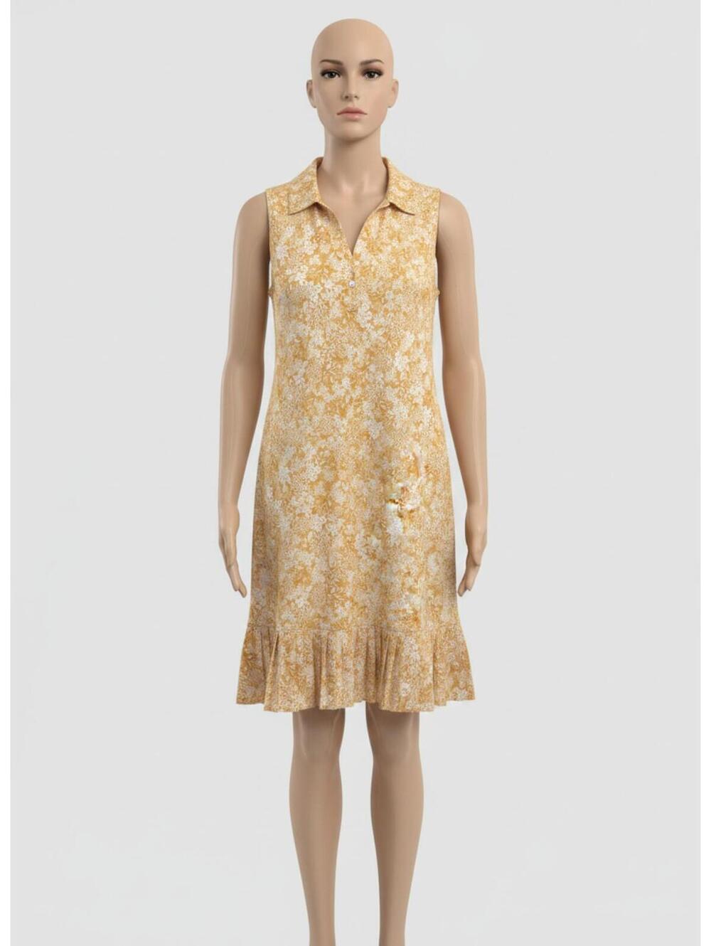 Laura Ashley Sleeveless Yellow Floral Dress‎ with Ruffle Hem SZ Medium